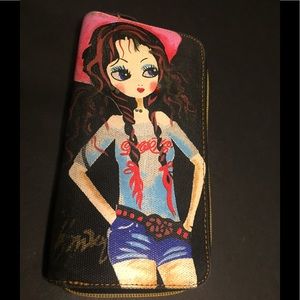 Coated Canvas Zip Around Wallet w/ A Girl On Front